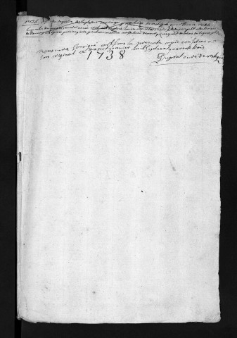 Collection du greffe. Baptêmes, mariages, sépultures, 1738