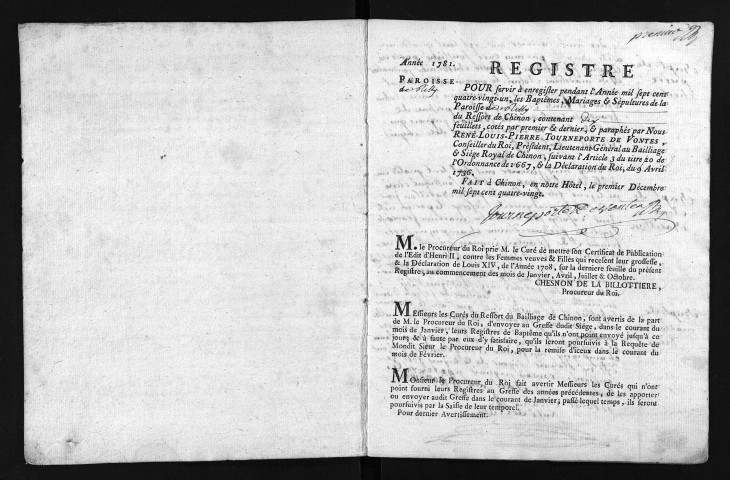 Baptêmes, mariages, sépultures, 1781