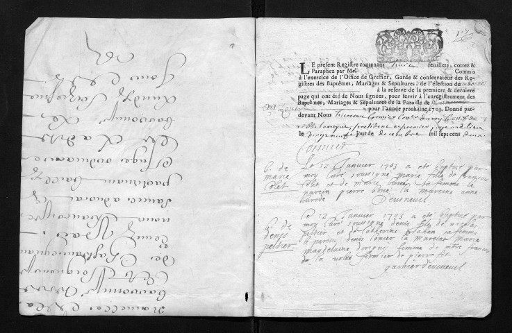 Collection communale. Baptêmes, mariages, sépultures, 1703-1724