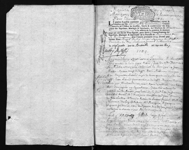 Collection communale. Baptêmes, mariages, sépultures, 7 janvier 1704-8 janvier 1708