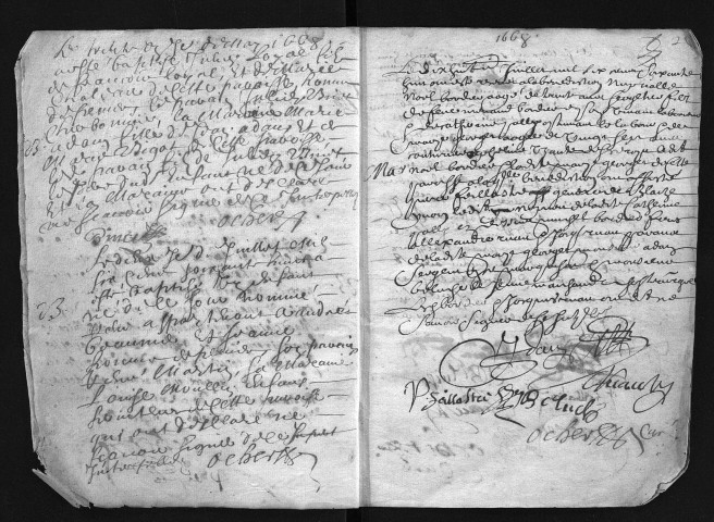 Collection communale. Baptêmes, mariages, sépultures, mai 1668-septembre 1672 - Les années 1673-1675 sont lacunaires dans les deux collections