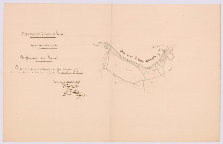 Plan de la rivière de l'Estrigueil et des prairies riveraines pour servir à la pétition du Sieur de La Ferrière (17 juillet 1836)