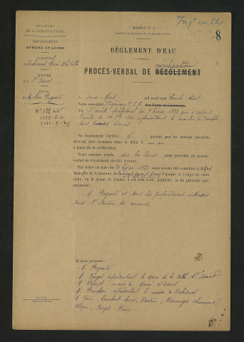 Vérification des travaux exécutés (2 mars 1933)