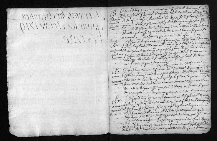 Collection du greffe. Baptêmes, mariages, sépultures, 1719-1720