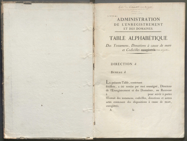 Table des testaments non enregistrés – N° d'origine : 3