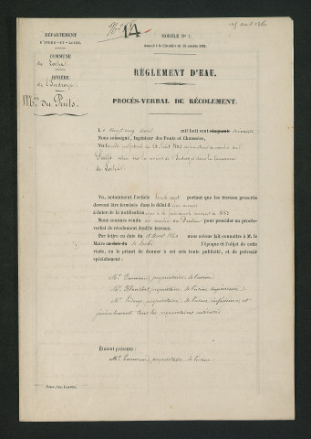 Procès-verbal de récolement (25 avril 1860)