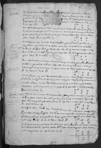 Centième denier et insinuations suivant le tarif (21 septembre 1706-22 novembre 1710)