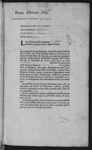 Centième denier et insinuations suivant le tarif (11 juin 1735 -13 juin 1737)