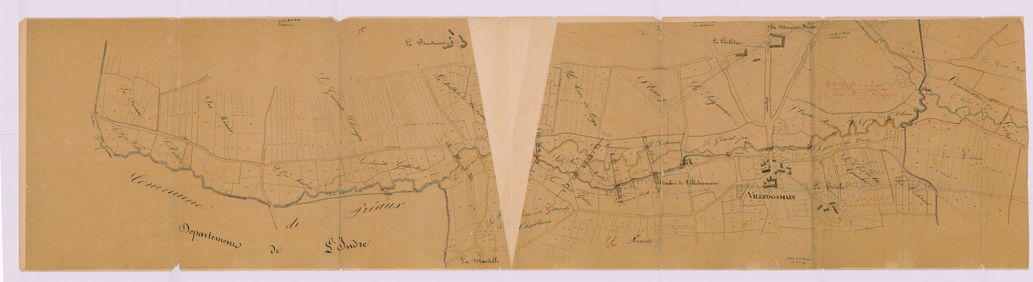 Plan général de la rivière de l'Indrois dans la commune de villedomain (1850-1852)