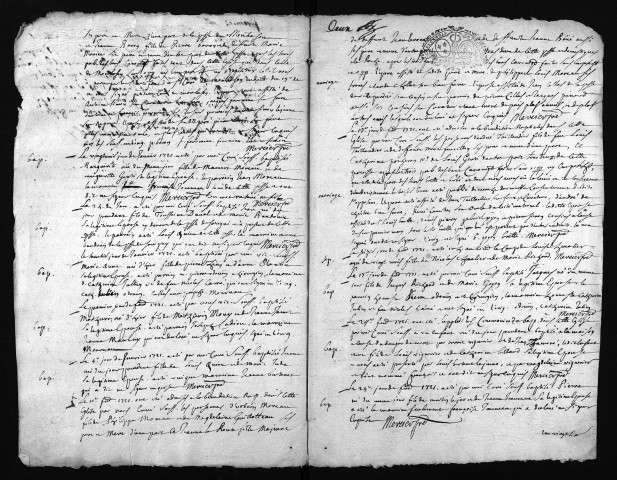 Collection du greffe. Baptêmes, mariages, sépultures, 1721