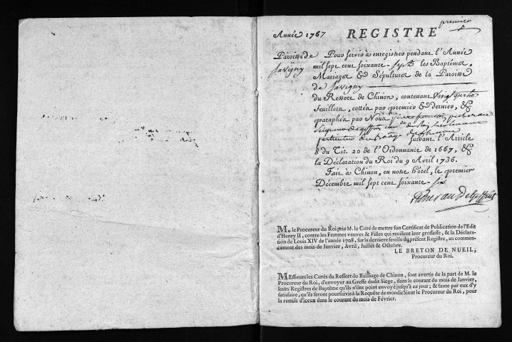 Baptêmes, mariages, sépultures, 1767