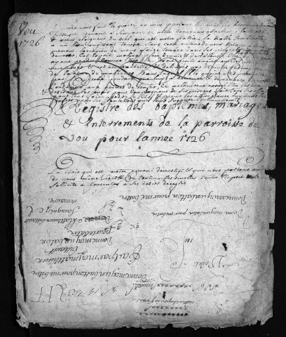Baptêmes, mariages, sépultures, 1726