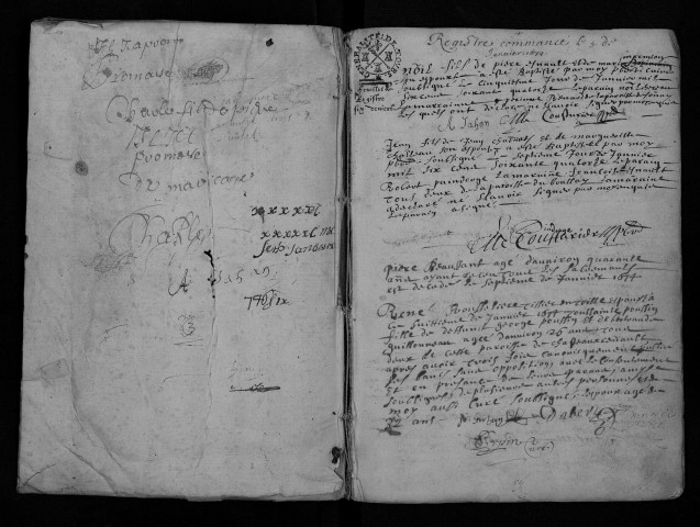 Collection communale. Baptêmes, mariages, sépultures, avril 1674-1677
