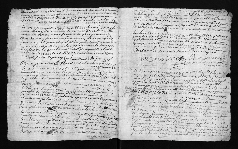 Baptêmes, mariages, sépultures, 1745