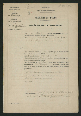 Procès-verbal de récolement (4 avril 1860)