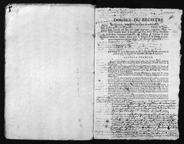 Collection du greffe. Baptêmes, mariages, sépultures, 1783