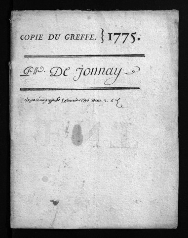 Collection du greffe. Baptêmes, mariages, sépultures, 1775