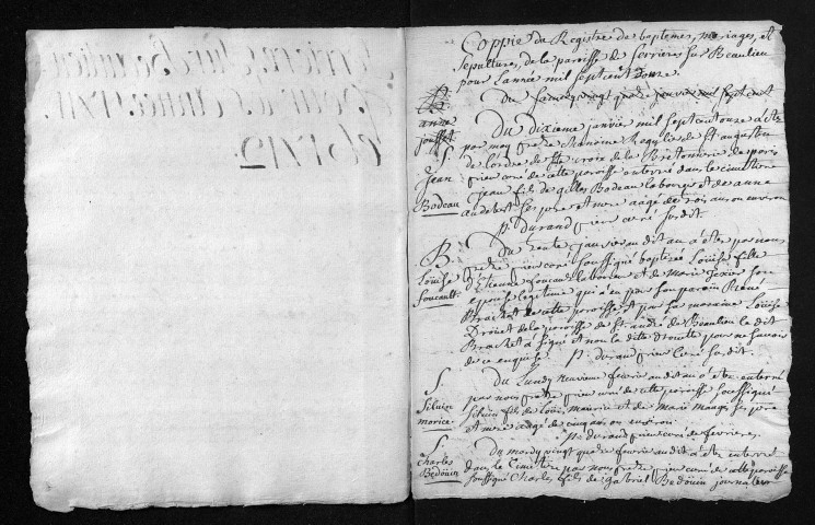 Collection du greffe. Baptêmes, mariages, sépultures, 1711-1712
