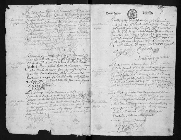 Collection communale. Baptêmes, mariages, sépultures, 1678-1692