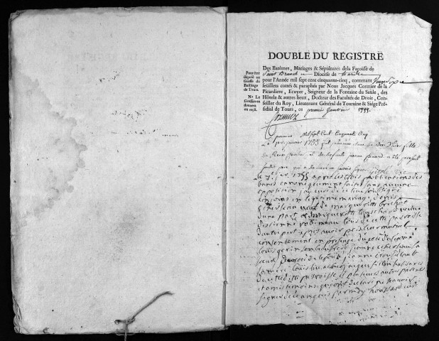 Collection du greffe. Baptêmes, mariages, sépultures, 1755