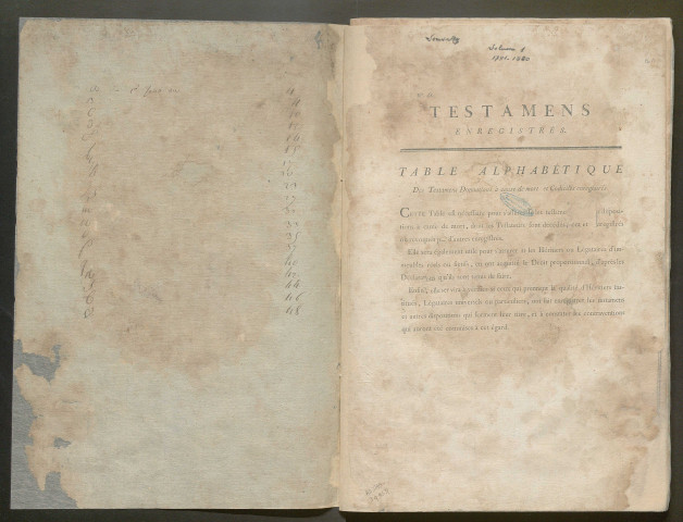 Table des testaments enregistrés