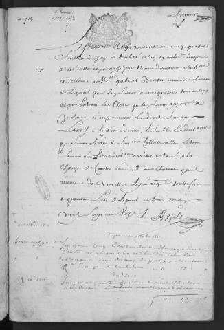 Centième denier (1er octobre 1711-27 novembre 1713) et insinuations suivant le tarif (23 novembre 1711-2 janvier 1714)