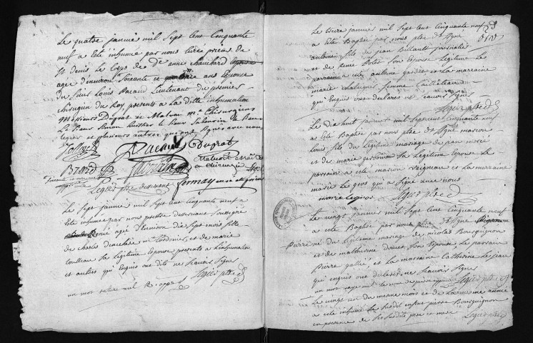 Collection du greffe. Baptêmes, mariages, sépultures, 4 janvier-30 décembre 1759