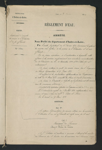 Arrêté portant règlement hydraulique des usines situées sur la rivière de l'Echandon et sur ses affluents (3 juin 1854)