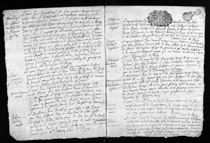 Baptêmes, mariages, sépultures, 1693 - L'année 1692 est lacunaire dans la collection du greffe