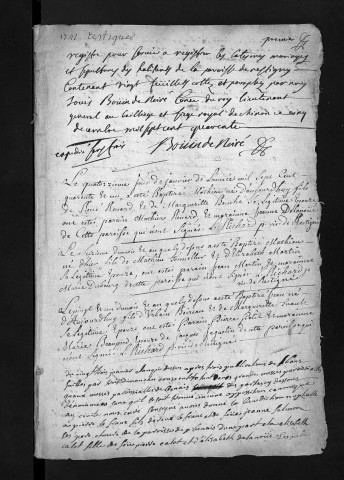 Collection du greffe. Baptêmes, mariages, sépultures, 1741