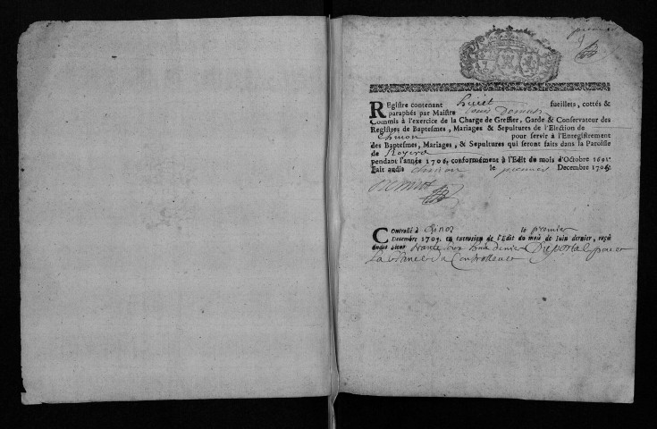 Collection communale. Baptêmes, mariages, sépultures, 1706-1710