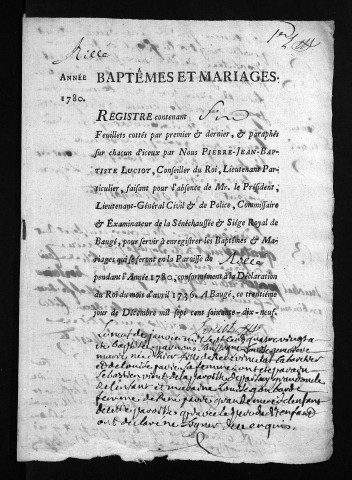 Baptêmes, mariages, 1780