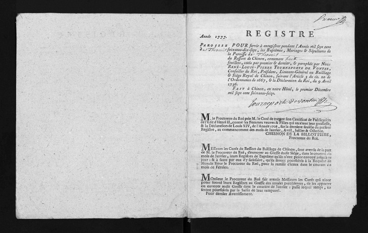Baptêmes, mariages, sépultures, 1777