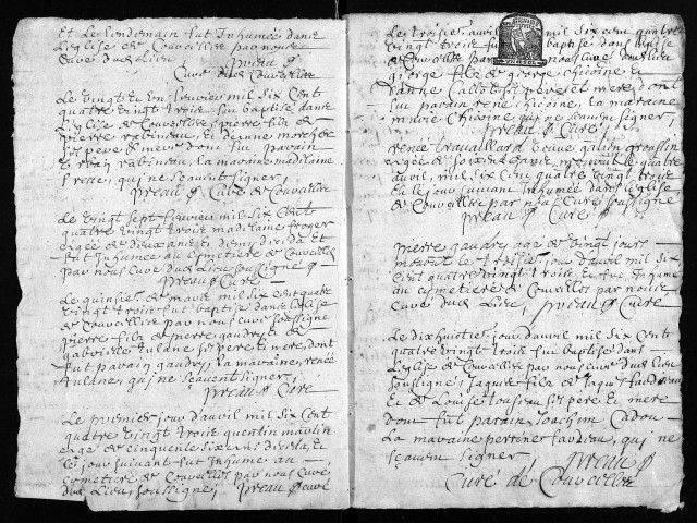 Collection du greffe. Baptêmes, mariages, sépultures, 1683-1684