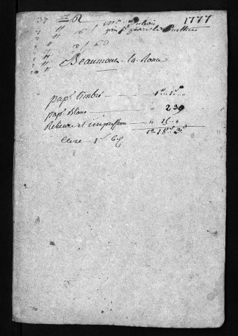 Collection du greffe. Baptêmes, mariages, sépultures, 1777