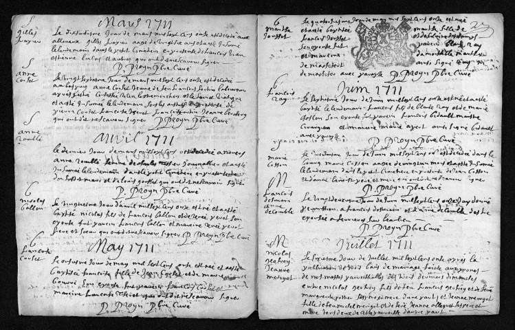 Baptêmes, mariages, sépultures, 1711