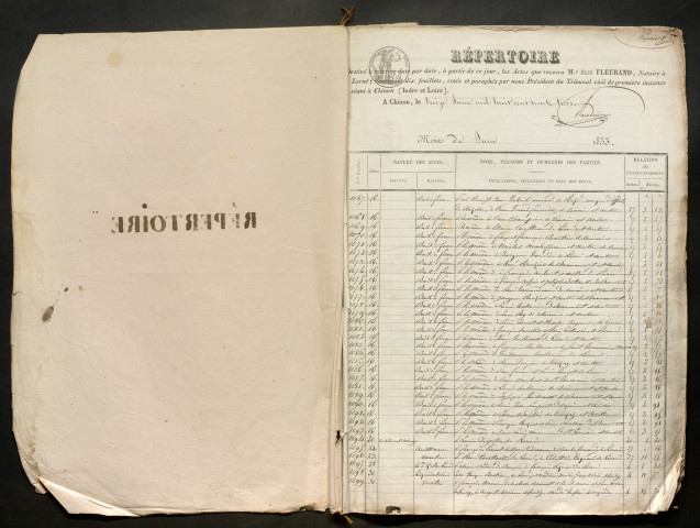 Répertoire du 16 juin 1833 au 4 août 1835