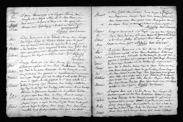 Collection du greffe. Baptêmes, mariages, sépultures, 1758