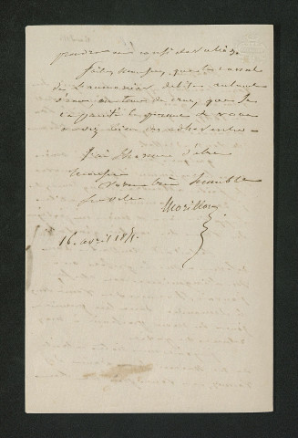 Correspondances et notes concernant plusieurs moulins (1851-1853)
