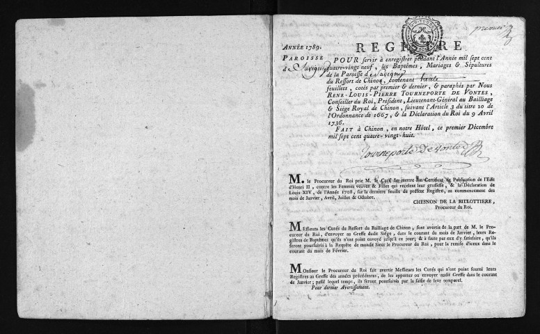 Baptêmes, mariages, sépultures, 1789