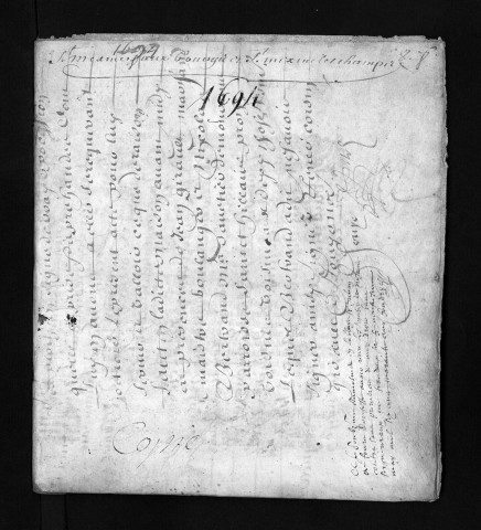 Collection du greffe. Baptêmes, mariages, sépultures, 1694 - Les années 1680-1693 sont lacunaires dans cette collection