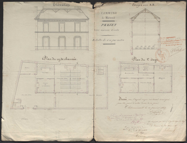 Mairie-école (1842-1882), église (1846), presbytère (1866-1926), cimetière (1847), monument aux morts (1922-1926) : travaux de construction et d'entretien.