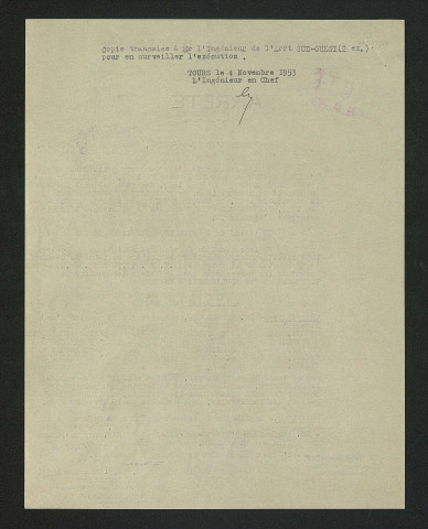 Arrêté préfectoral portant instruction sur la manœuvre des vannes pour la période du 2 au 15 novembre 1953 (31 octobre 1953)
