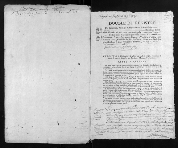 Collection du greffe. Baptêmes, mariages, sépultures, 1786