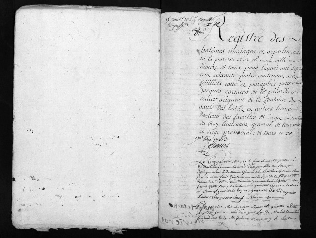 Baptêmes, mariages, sépultures, 1764