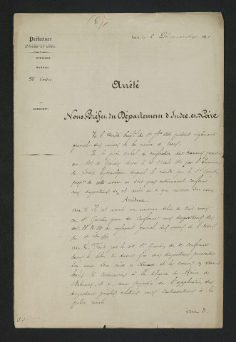 Arrêté accordant un nouveau délai de trois mois pour réaliser les travaux (2 décembre 1861)