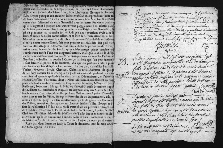 Baptêmes, mariages, sépultures, 1757