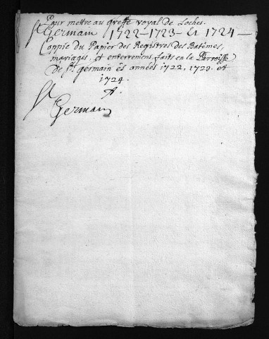 Baptêmes, mariages, sépultures, 1722-1724