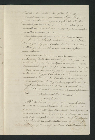 Arrêté préfectoral autorisant M. de Biencourt à conserver et maintenir les travaux réalisés sans autorisation sur la RD 1 et sur le pont (2 octobre 1832)