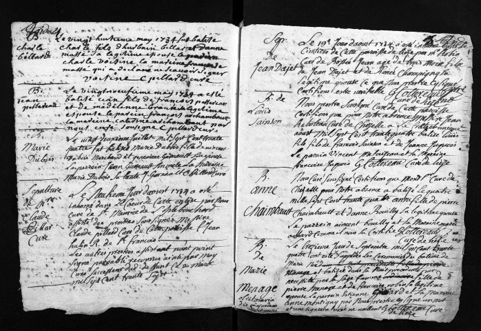 Collection du greffe. Baptêmes, mariages, sépultures, 1734-1736